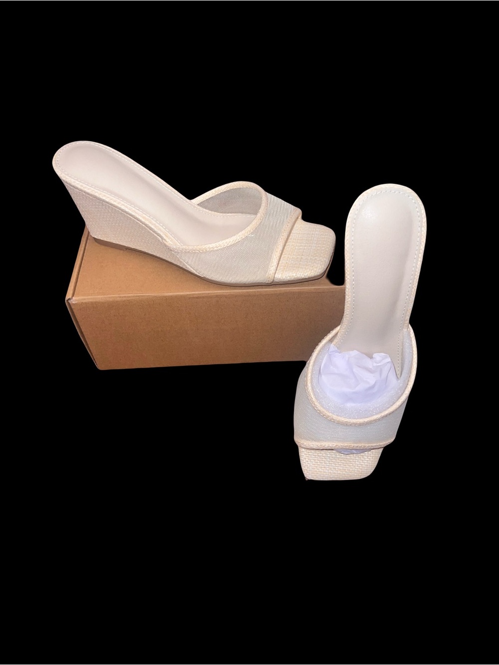 Amazon Cream Wedge Slide Sandals